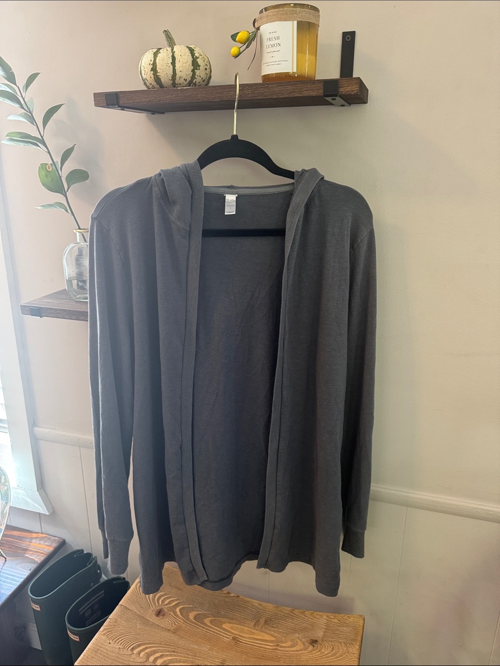 Women’s Hooded Open-Front Sweater Cardigan - Gray Size Large